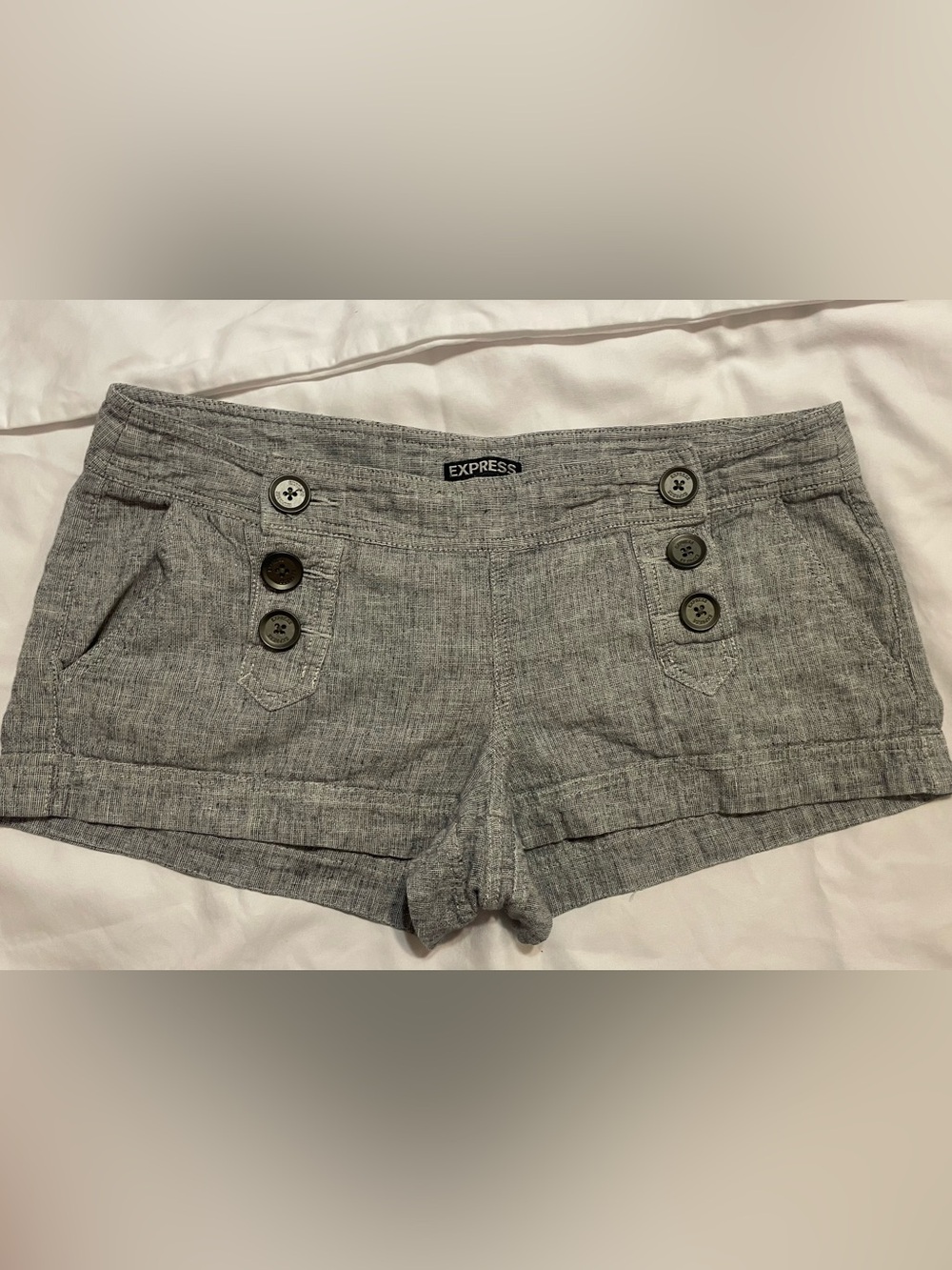 Express Light Gray Button-Front Linen-Blend Shorts Size 8